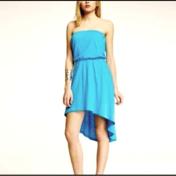 Express Strapless High Low Cotton Dress Teal XSMALL - Picture 1 of 4